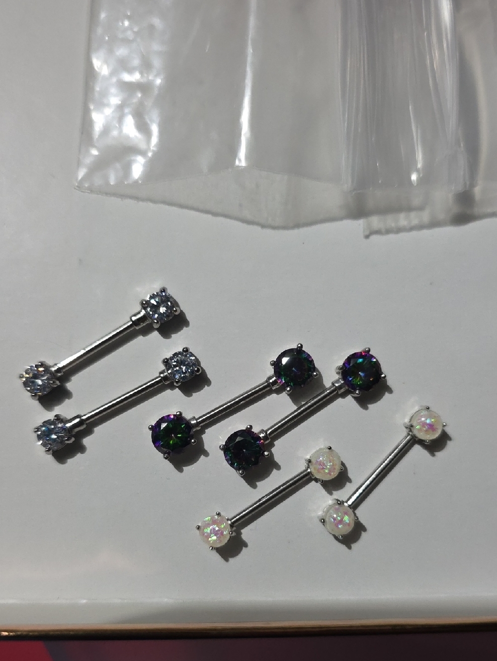 Pair of Multi-Color & Opal nipple Barbells- 3 Pairs